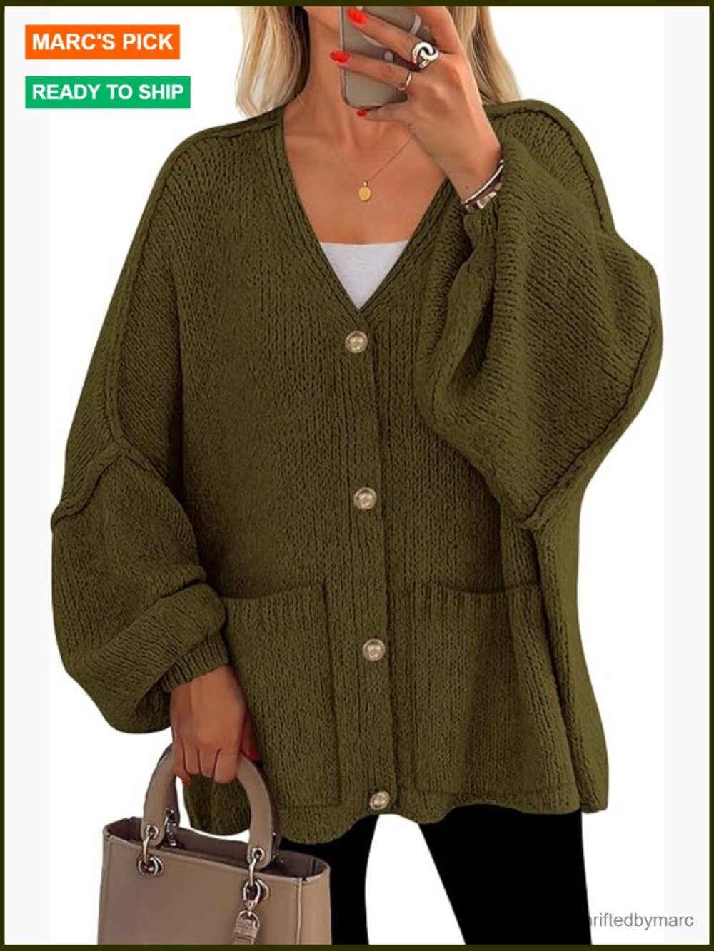 Chunky Knit V-Neck Cardigan with Button Front & Pockets